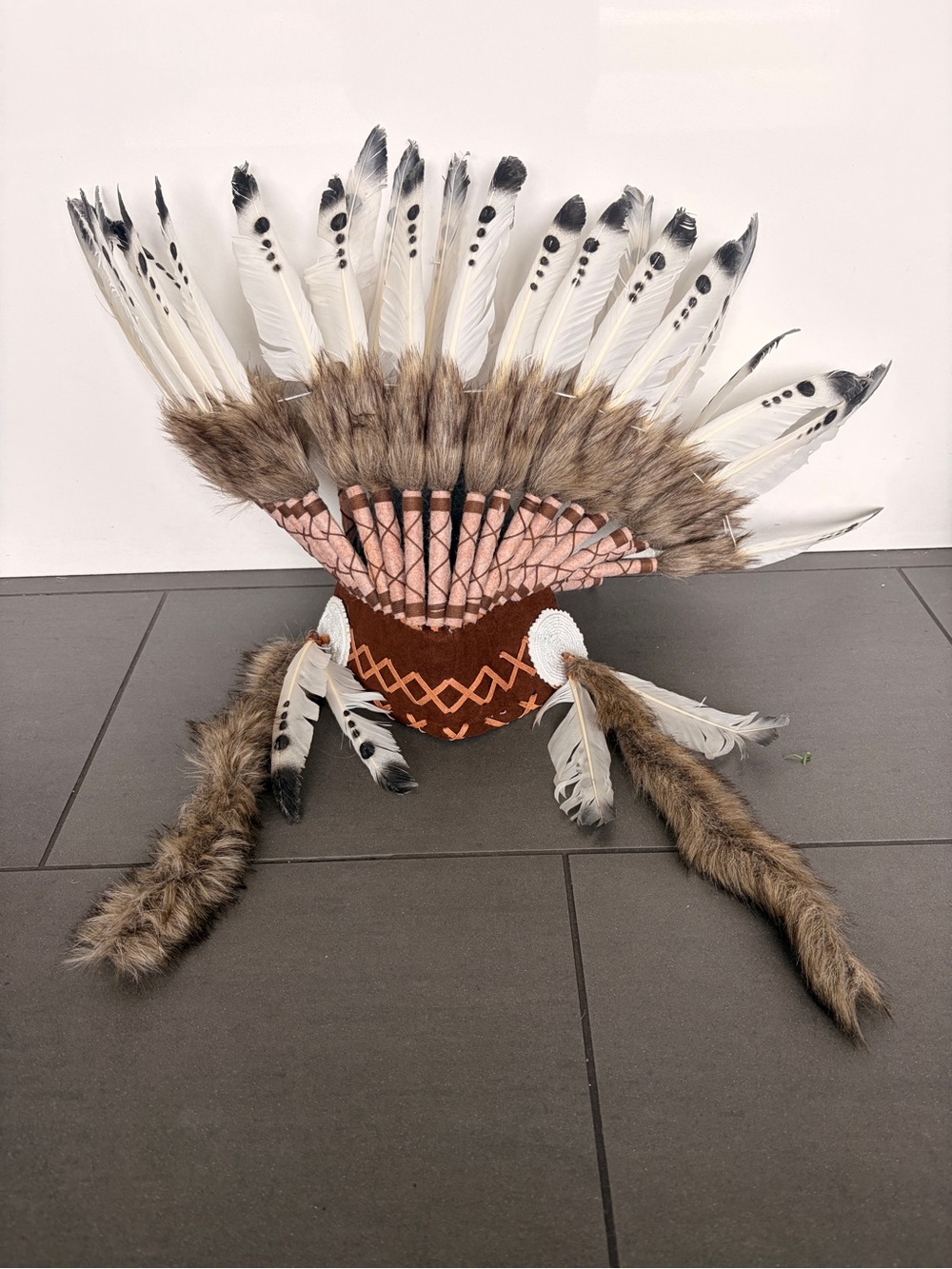 Native American White and Brown Feather Bird Headdress Costume